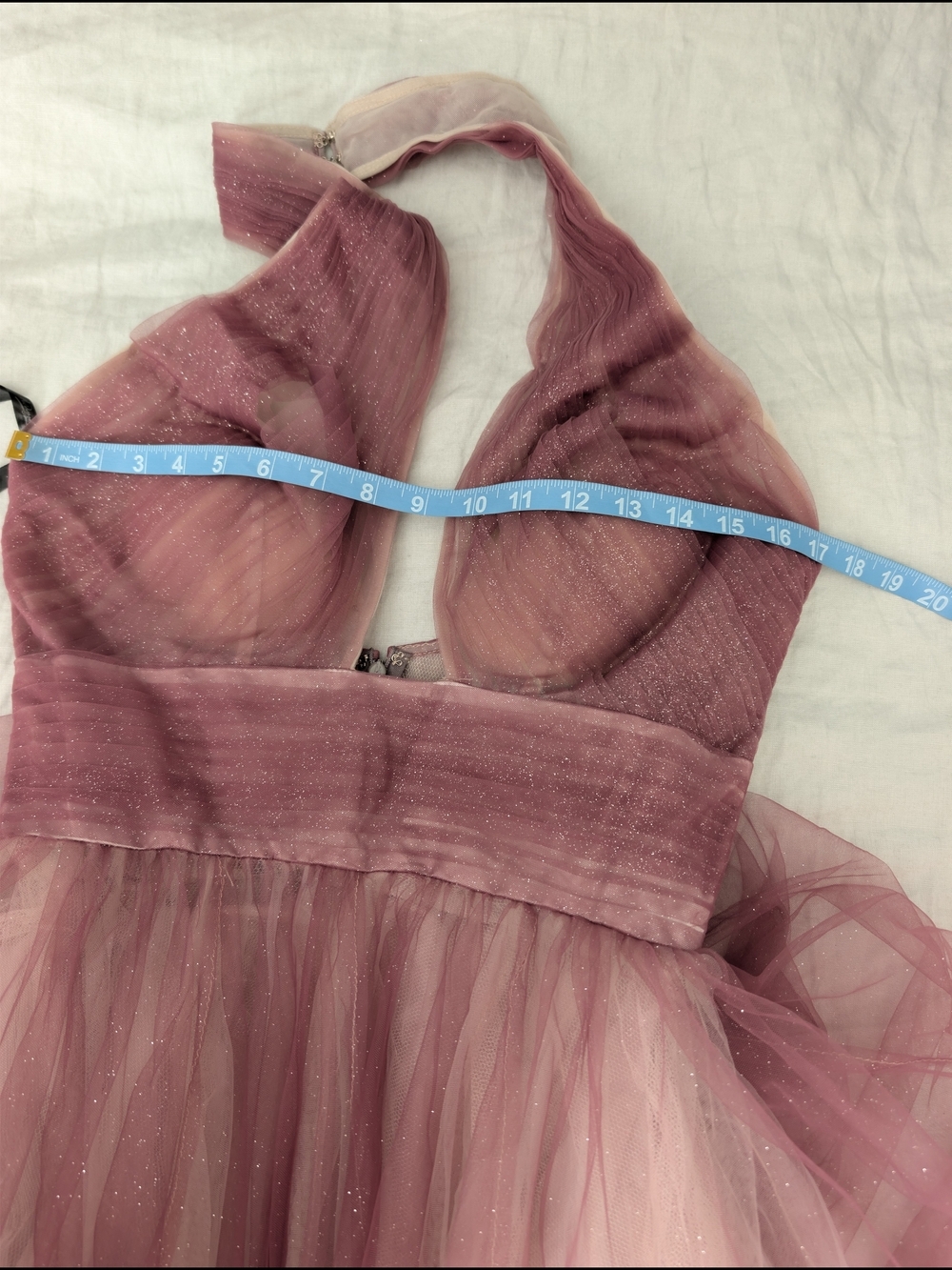 Mac Duggal Charcoal Ombre Gliter Tulle Halter Gown Dress Pink Mauve 4 NWT - Picture 7 of 10